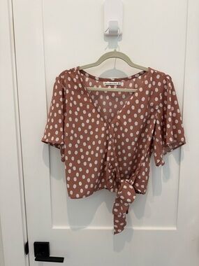 Abercrombie & Fitch Dusty Pink Polka Dot Tie-Front Blouse